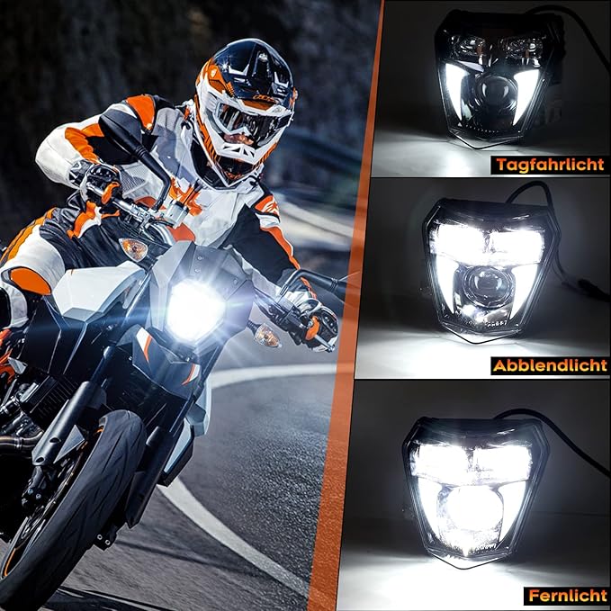 LED Scheinwerfer ECE passend für KTM XC SXF XCF EXCXCW TC TE FE/125 250 300 350 450 530 690/ Mit allen Prüfnummern und Legal für die Straße