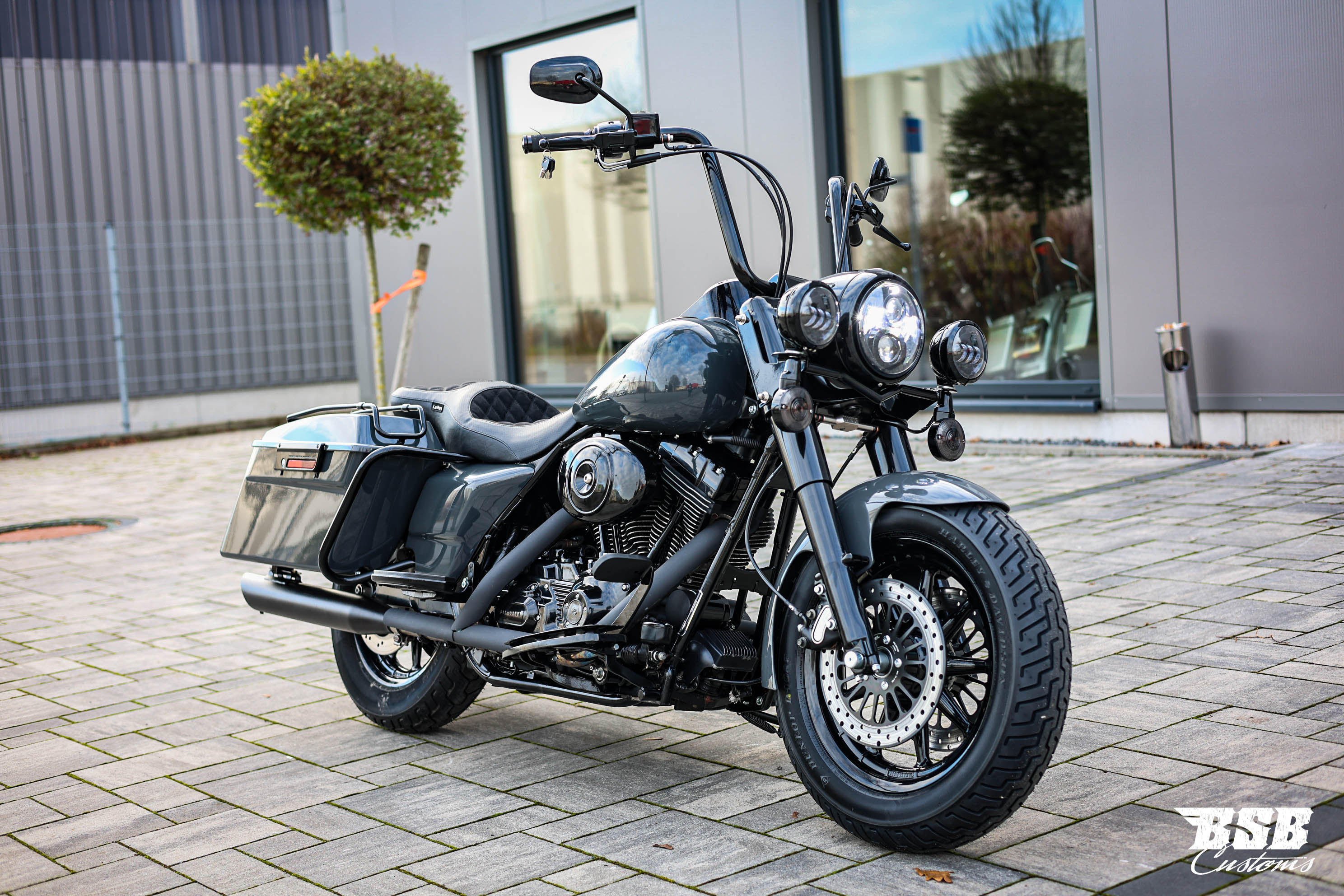 14" Ape Hanger von CCI SANTEE CHROME mit TÜV  für 1 1/4 Riser (32mm Klemmung) Softail FAT BOY 