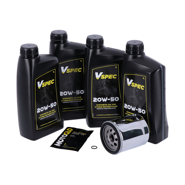 MCS Motoröl-Service-Kit 20W50 Synthetisch für FLT/Touring & Trike (1999-2016) – Chrom oder Schwarz (4 Liter)