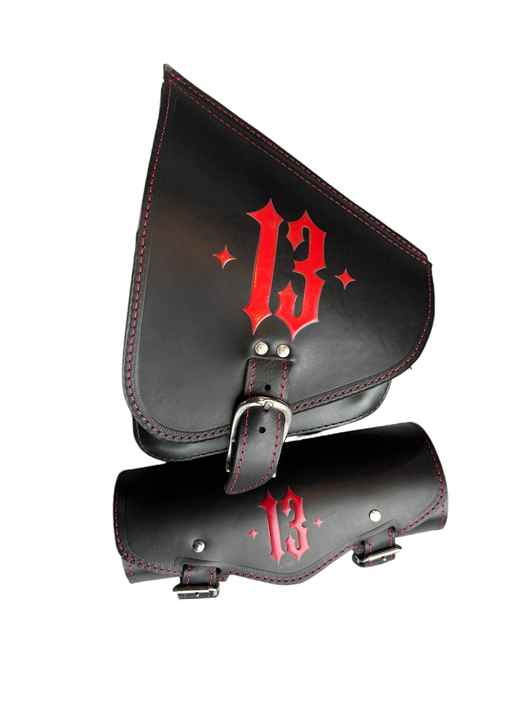 "Men of Mayhem 13" Hochwertige AGM Softail Schwingentasche + Werkzeugtasche  als set Echtleder inkl. Lederriemen 